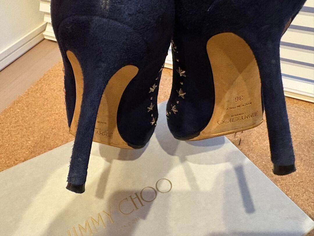 Jimmy Choo Romy 85 Pump Heel Navy Silver Suede Studded EU36 Jimmy Choo Romy 85 Pump Heel Navy Silver Suede Studded EU36