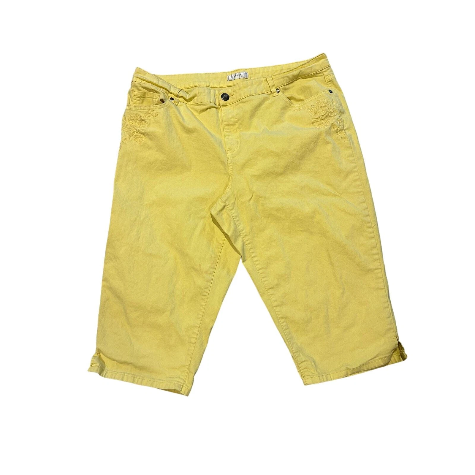 CJ Banks Women's Plus Size 20 Yellow Embroidered Capri Jeans Pants