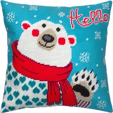 Needlepoint/Tapestry throw pillow cover "BEAR WITH A SCARF" embroidery kit