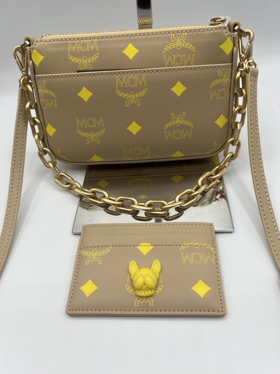 Marithe☆REGULAR LOGO SATIN POUCH (2color) MCM Color Splash Logo Leather Mini Pouch Crossbody Handbag +