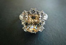 4.00CT Cushion Cut Light Yellow Citrine With Clear CZ Accents Anniversary Ring