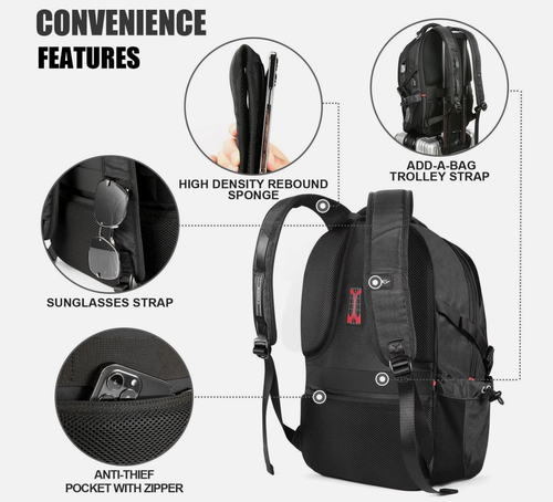 Swicky Reise Laptop Schwarz Rucksack Business College mit USB Aufladung Neu - Bild 4 von 6