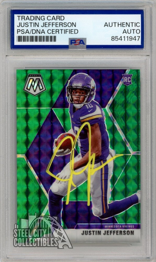 Justin Jefferson 2020 Mosaic Green Auto Rookie RC 209 PSA/DNA Yellow (New Label)