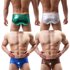Men's Shiny Stage Panties Faux Leather Boxer Briefs Shorts Low Waist Underpants