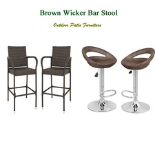 Wicker Bar Stool Chair Outdoor Backyard Rattan Chair Patio Furniture Chair Brown
