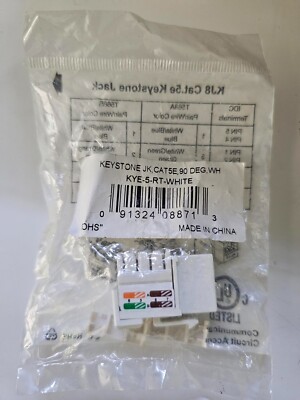 KJ8 Cat .5e Keystone Jack Pack of 25 White
