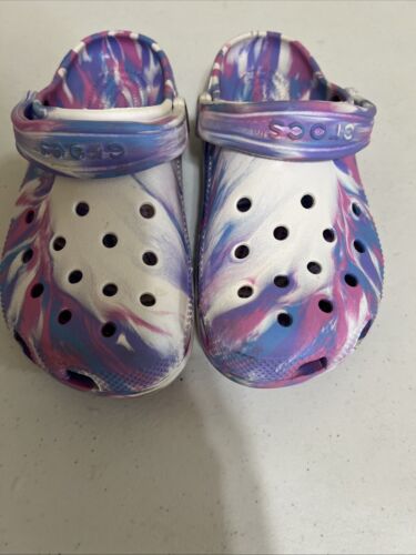 Crocs Kids Size J4 Multicolor White Pink Purple Gently Used