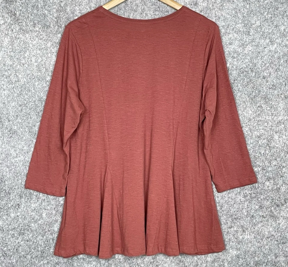 ЛОГОТИП Lori Goldstein богемное терракота 3/4 рукав туника Топ женщин L повседневный шик - Изображение 3 из 4