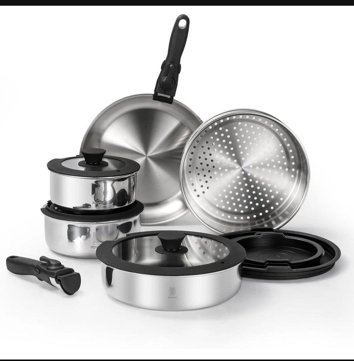 ROYDX 3-Ply Pots and Pans Set,18/10 Stainless Steel Cookware Set with Detachable
Opens in a new wind