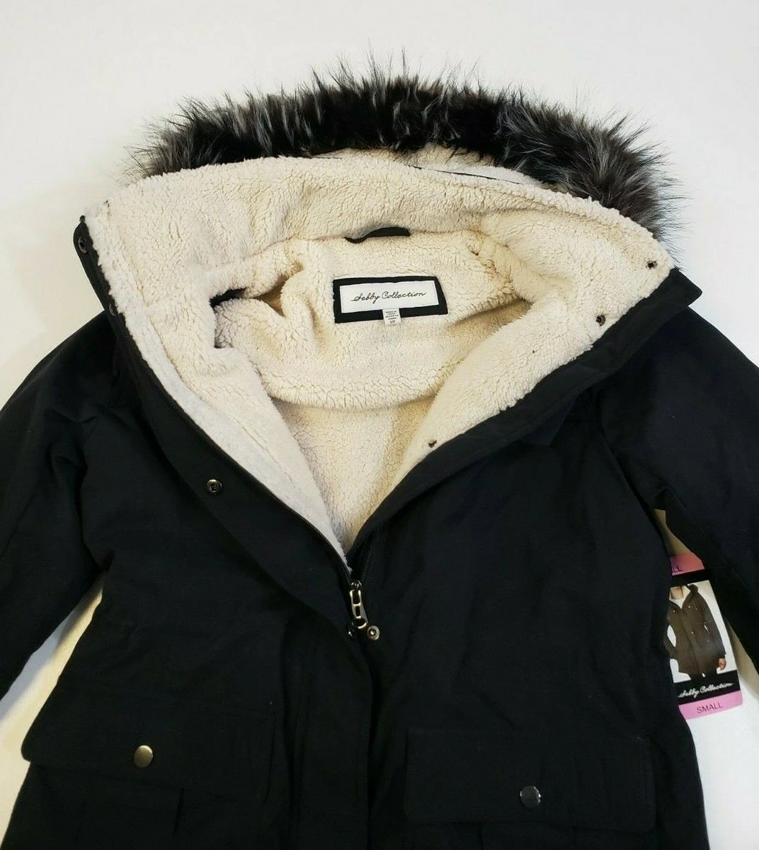 SEBBY Womens Faux-Fur Trim Hooded Anorak Jacket Sherpa Lined Parka Coat  Small