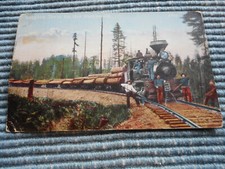 OLD POSTCARD LOGGING TRAIN IN THE NORTHWEST PM ALGER, WASHINGTON 1918