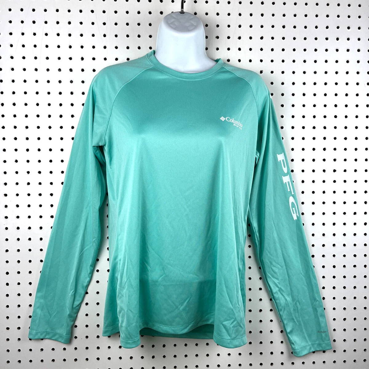 Columbia PFG Womens Sun Shirt S Petite Teal Blue Long Sleeve