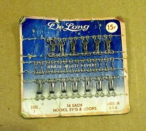 13 Unused Old 1940's De Long Steel Hooks Eyes Loops USA Vintage Card FREE S/H