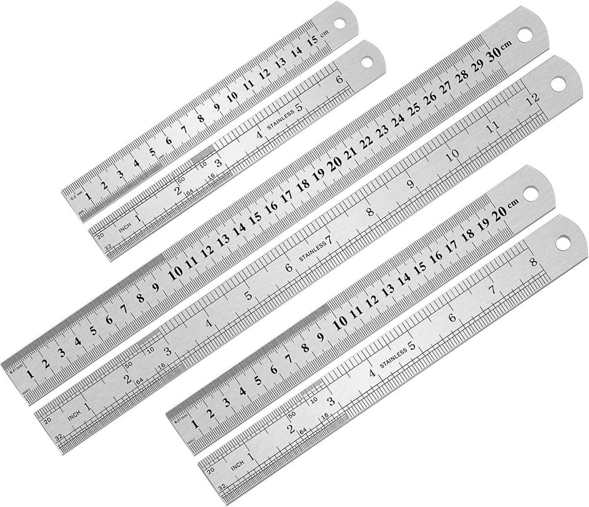 3PCS Stainless Steel Ruler, Metal Ruler Set 6 8 12 in Steel Ruler