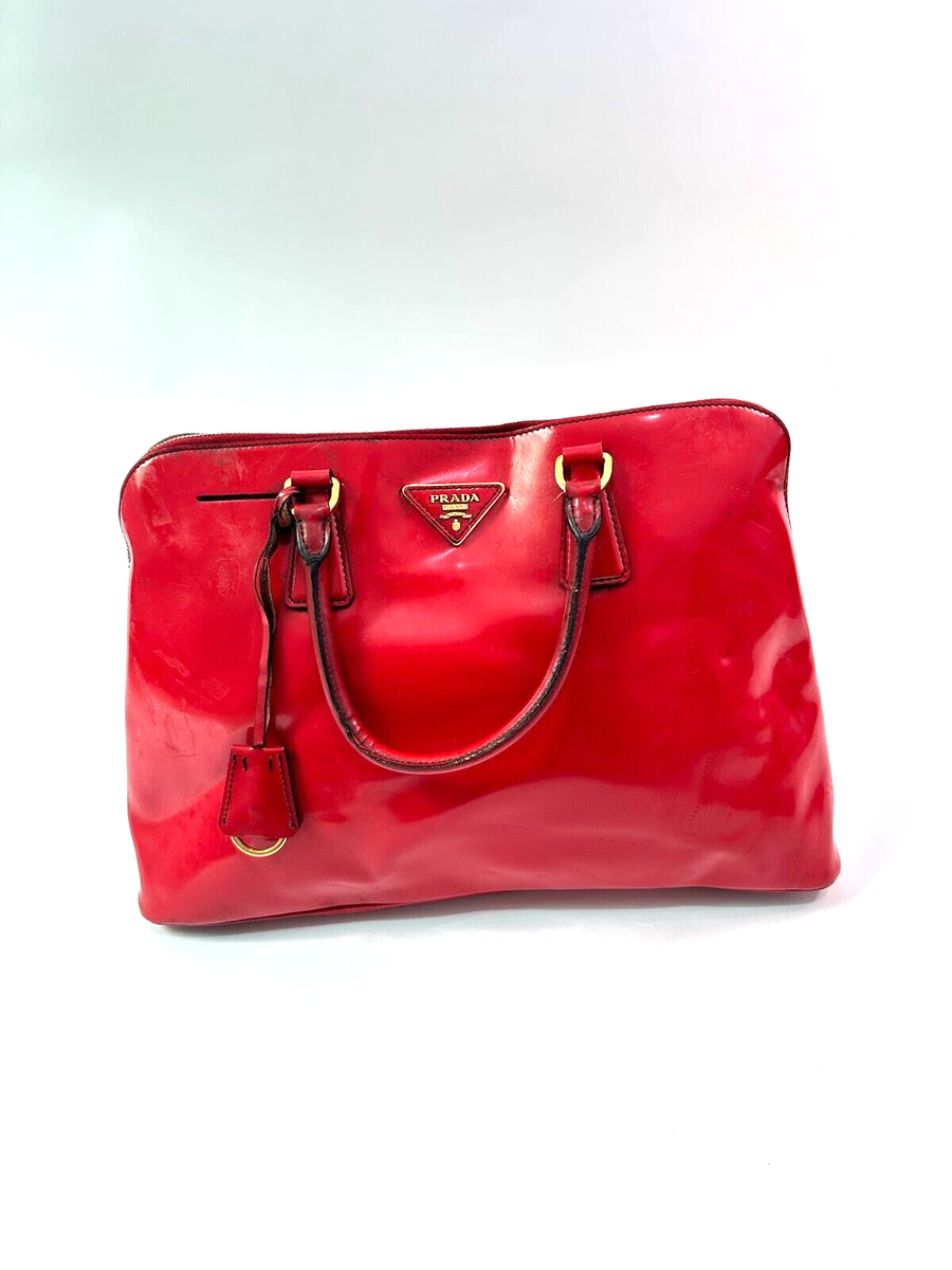 PRADA Lipstick Red Patent Leather Spazzolato Top Handle Bag | eBay