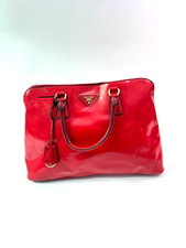 PRADA Lipstick Red Patent Leather Spazzolato Top Handle Bag