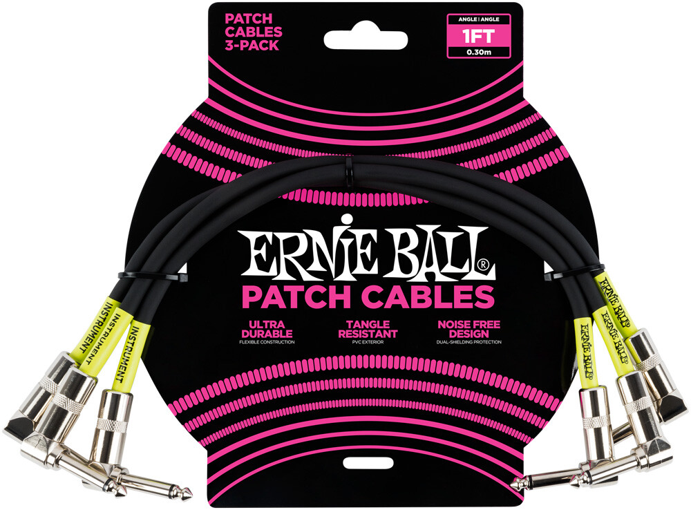 МЯЧ ERNIE BALL 6075 Patchkabel WKl-ВКл 30 см, 3 упаковки, bk