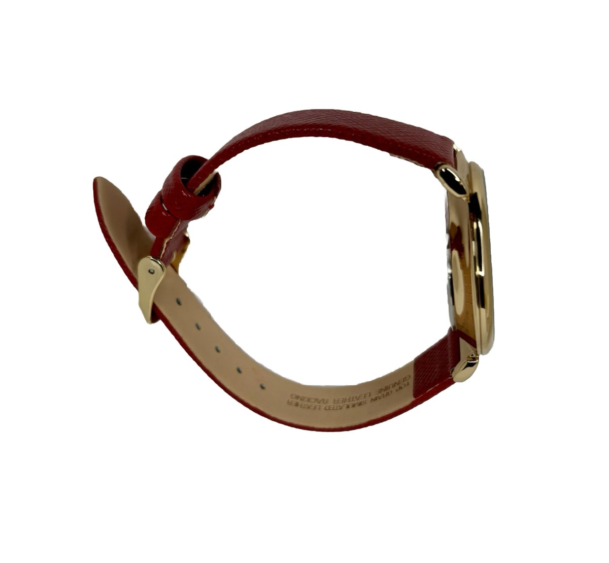 Anne Klein Watch Gold Tone With Red Leather Strap & Pearl 