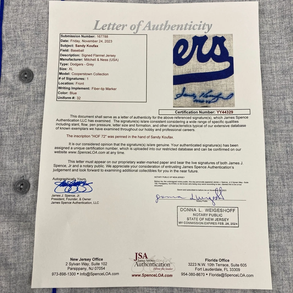 Sandy Koufax Hall Of Fame 1972 Signed Authentic Brooklyn Dodgers Jersey JSA COA - Image 2 of 4