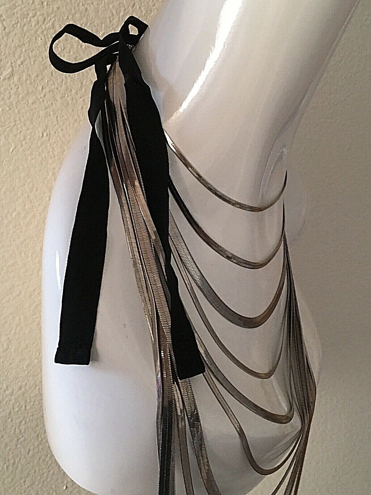 Multi Strand Silver Bib Statement Necklace - image 10