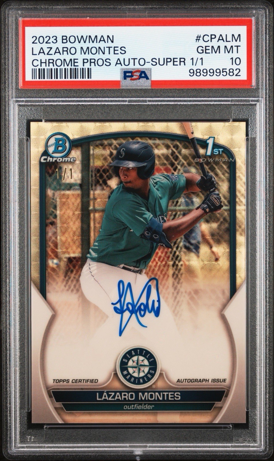 PSA 10 LAZARO MONTES 2023 Bowman Chrome Prospect SUPERFRACTOR AUTO #’d 1/1 RC