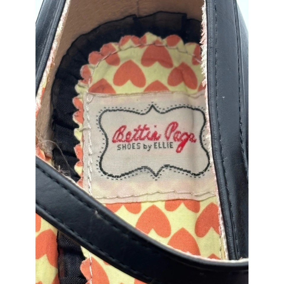 Zapatos Bettie Page de Ellie Mary Jane Tacones Negro Estampado Corazones Talla 9 Foto 3 de 4