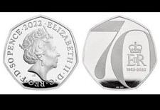 2022 The Queens 70th Platinum Jubilee 50p Uncirculated Coin In Capsule