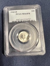 1943-D PCGS MS64 FB Mercury Dime US Mint Silver - FB-Full Bands