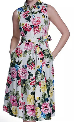 NWT Calvin Klein Women's Floral A-Line Midi Dress, 8, Ginger Multi, $149