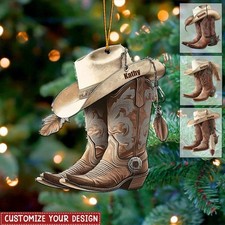 Personalized Cowboy Boots  Hat Acrylic Christmas Ornament