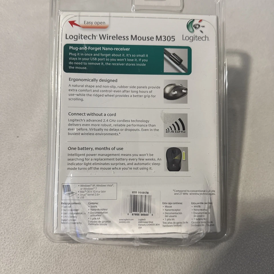 Logitech M305 Wireless Optical Mouse Ergonomic Design Comfort (Blue) - Brand New - Image 2 of 4