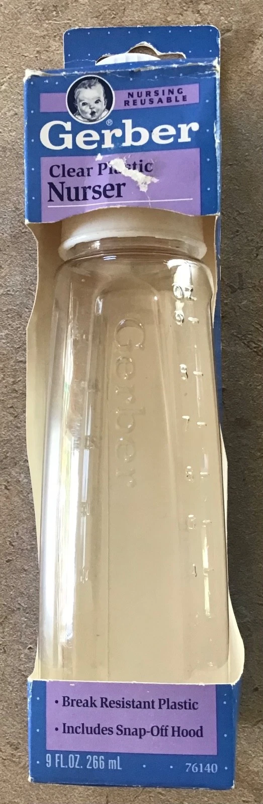 VTG 1993 Gerber Baby Bottle Clear Plastic Nurser Feeding 8 oz Rubber Nipple-