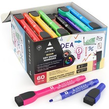 Magnetic Dry Erase Markers with Erasers – 60-Pack Fine Tip Whiteboard Pens in...