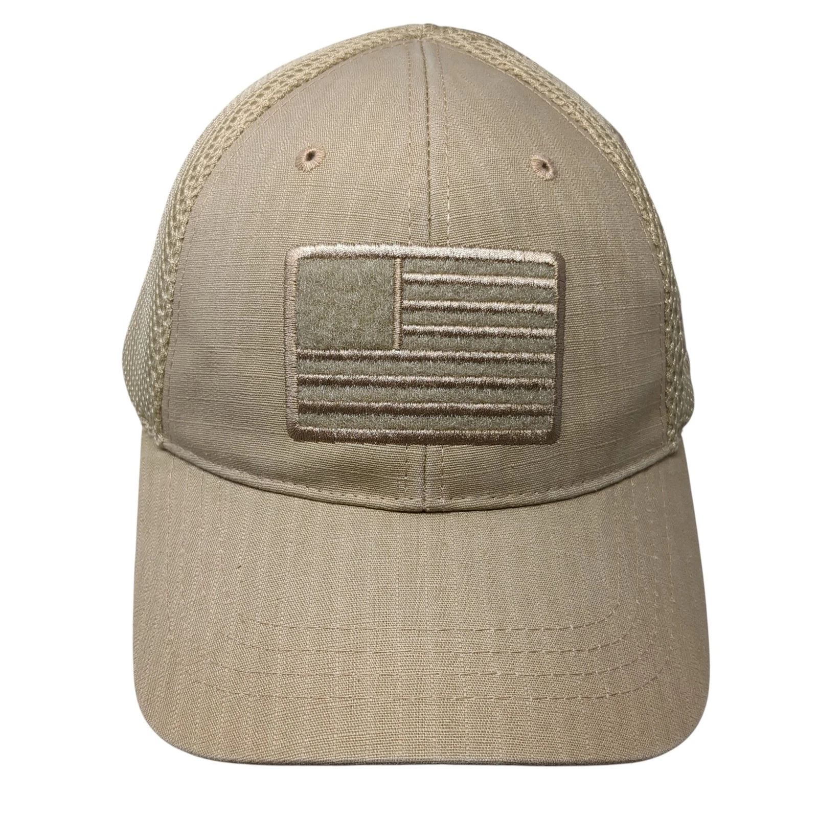 American Flag Fitted Baseball Cap Beige One Size Embroidered Highland Tactical