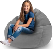 Stuffed Animal Storage Bean Bag Chair Corduroy Toy Cover Medium, Grey 