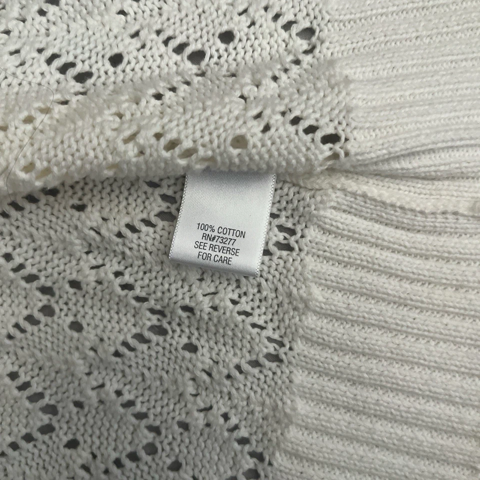 Cardigã Vintage Sonoma Creme Crochê Botão de Malha Manga Curta Tamanho Médio Boho - Imagem 3 de 4