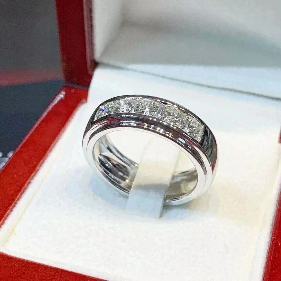 3 克拉圆形切割实验室钻石男式结婚戒指 14k 镀白金 — 第 2/4 张图片