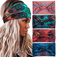 Boho Wide Headbands Stretch Knotted Hairbands Elastic Turban Head Bands Floral