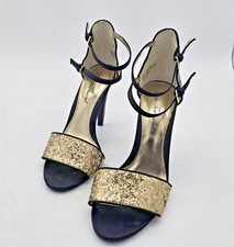Lulu Townsend Sparkly Glitter Strappy Sequin 3 1/2 Heels Gold Silver Festive 7.5