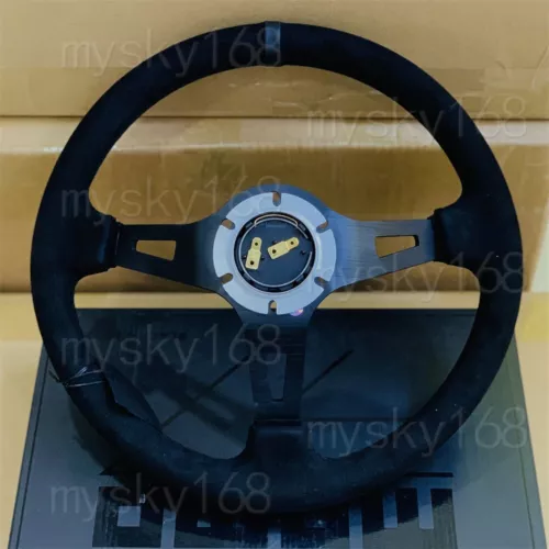 320mm/13inch MOMO MOD07 BLACK EDITION Deep Dish 8.5CM Suede Sport Steering Wheel - Picture 5 of 6