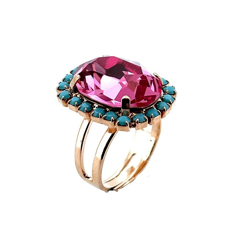 Elegant Mariana Rose & Turquoise Swarovski Crystal Ring-image