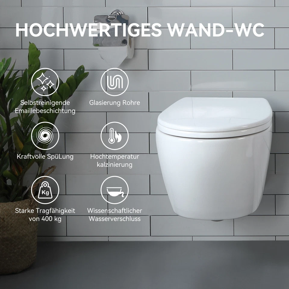 Complete set rimless hanging wall-mounted toilet front wall element cistern soft-close lid - Image 4 of 4