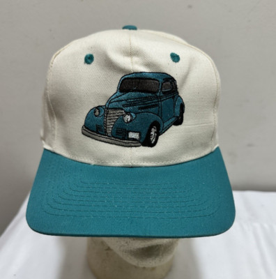 Vintage Embroidered Snap Back Hat  Hot Rod  TEAL AND WHITE NEW
