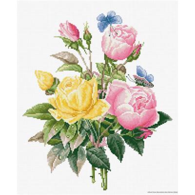 Luca-S Kreuzstichset ''Gelbe Rosen und Bengalrosen'', Zählmuster, 25x30cm