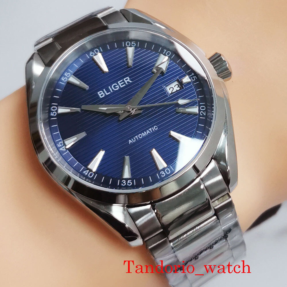 Automatic Japan24Jewels NH35A Movement Men Watch Blue Dial Date