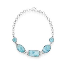 925 Sterling Silver Natural Dominican Larimar Gemstone Bracelet Unisex Jewelry