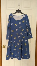 New Old Navy Comfy Cotton Span Tee Dress Blue Yellow White Daisy Round Neck L