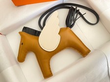 Auth New Hermes Rodeo Pegasus Pegase MM Bag Charm Sesame / Black / Nata