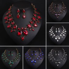 Crystal Rhinestone Water Drop Necklace Earrings Jewelry Set For Women Party Gift
