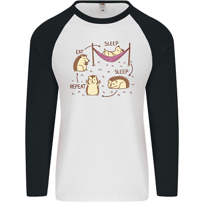 Funny, Hedgehog Eat Sleep Repeat Lover Mens L/S Baseball T-Shirt